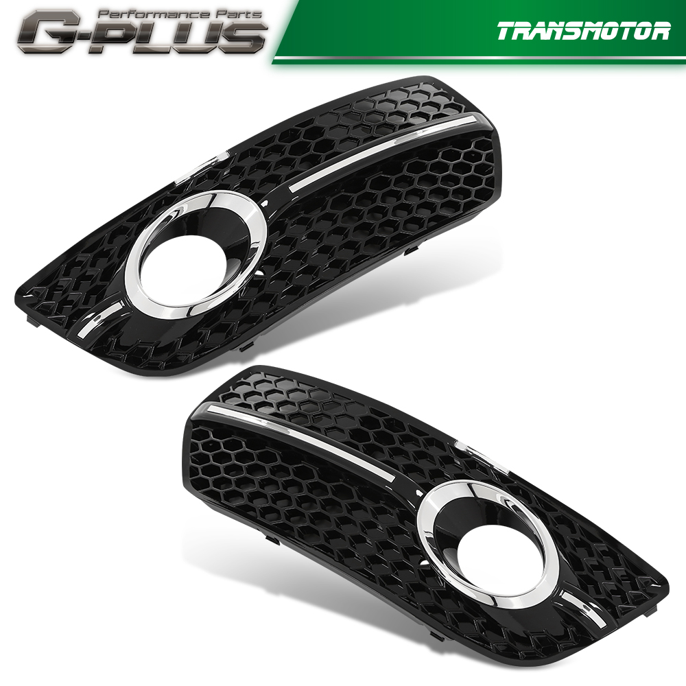 Fog Light Cover Grill Set Left & Right For 2009-2012 Audi Q5 (Non S-Line) – Gloss Black + Chrome, CHEDA