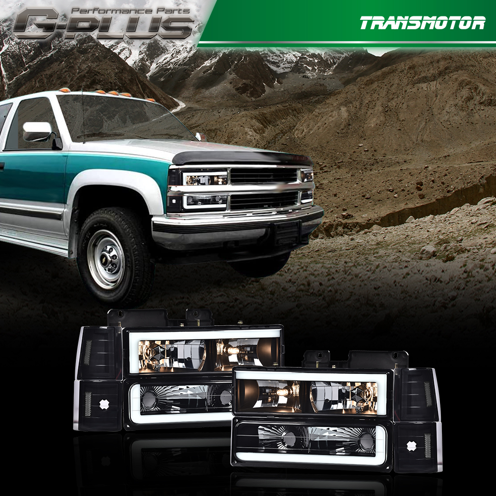 LED DRL Smoked Headlight + Bumper Corner Lamp Kit For 94-98 Chevy C/K Silverado